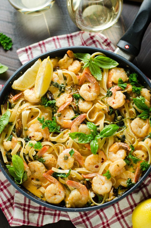 Creamy Lemon Butter Shrimp Pasta With Spinach and Caramelized Garlic