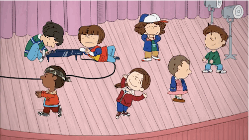 The whole gang is there to try to cheer him up.