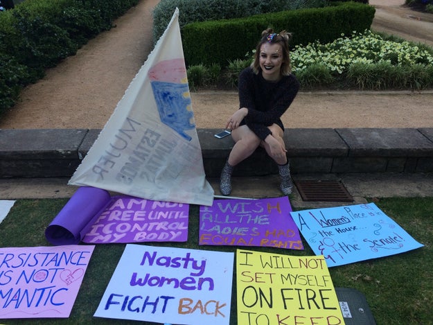 Grace Garde painted a sign, covered her face in glitter and marched through the streets of Sydney with hundreds of other women on Friday night for the 40th Reclaim The Night walk against sexual violence.
