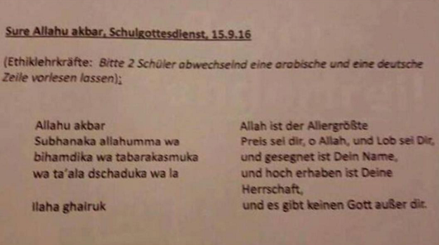 The group is also sharing a document which had been distributed to the students. It says: "Thank you for letting two students read the lines in Arabic and in German alternatively."