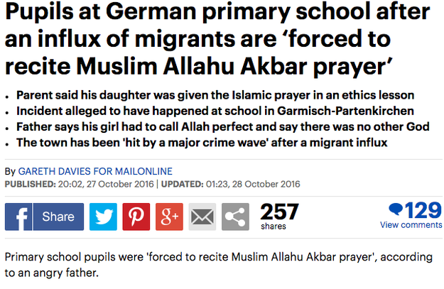 An unnamed father of a pupil at a school in Garmisch-Partenkirchen, Bavaria, was said to be outraged at the prayer, which apparently happened during a school ethics lesson.