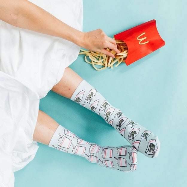 Socks that say "Yes, I want fries — AND a shake."