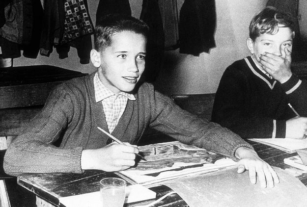 The Terminator himself, Arnold Schwarzenegger, looking a bit on the scrawny side in middle school in 1958.