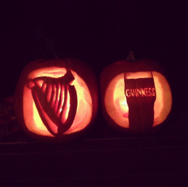 Guinness cup carved into a pumpkin