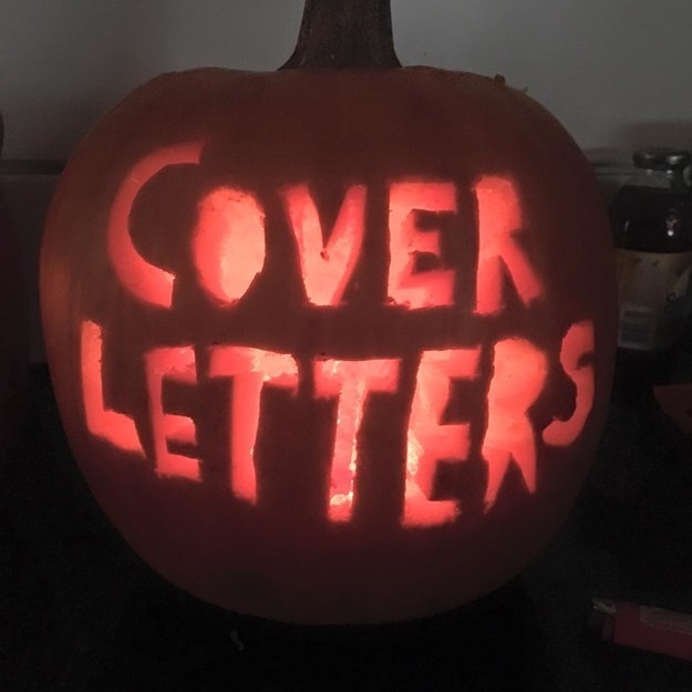 &quot;cover letters&quot; carved into a pumpkin