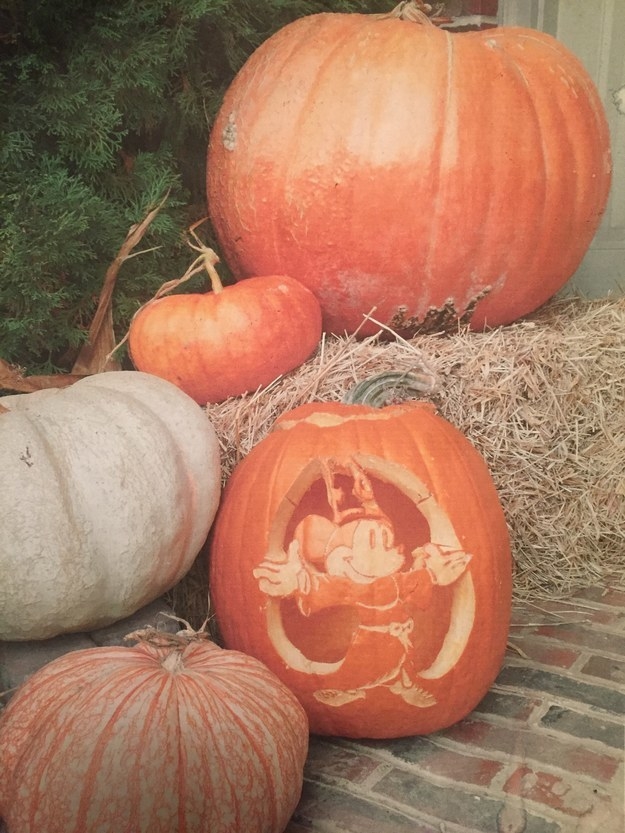 Mickey Mouse carved into a pumpkin