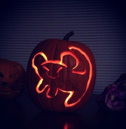 baby Simba carved into a pumpkin