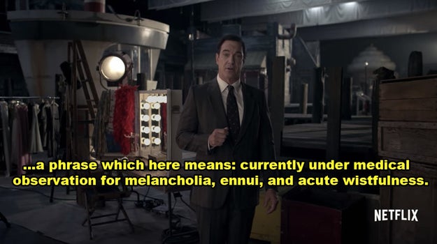He speaks in a woeful manner, which is fitting when you consider the series he's discussing.