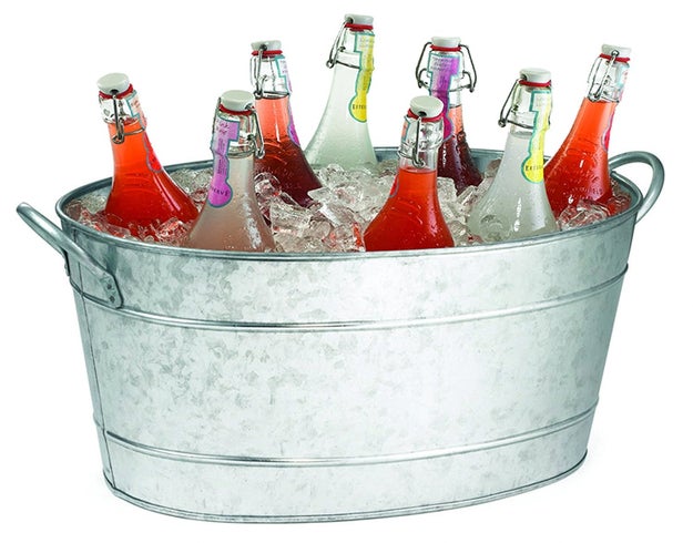 Set up a self-serve chilled wine station in a large galvanized tub.