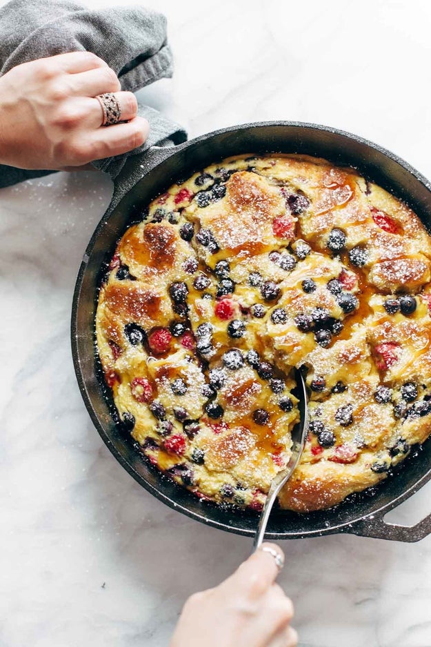 Whip up a delicious filling made up of ricotta cheese, honey/maple syrup, and berries to beautify your french toast casserole.