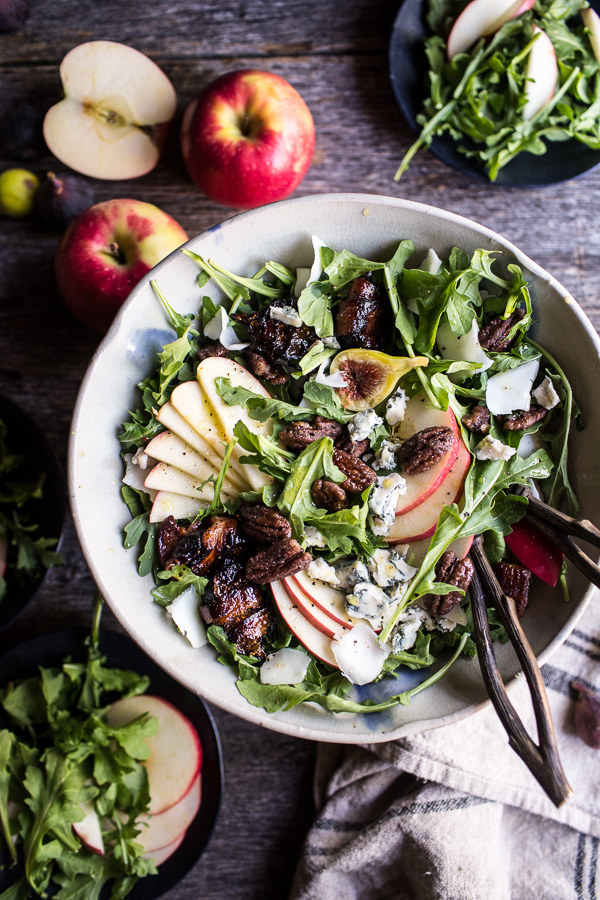 Bacon-Wrapped Fig and Honeycrisp Apple Salad With Salted Caramel Pecans