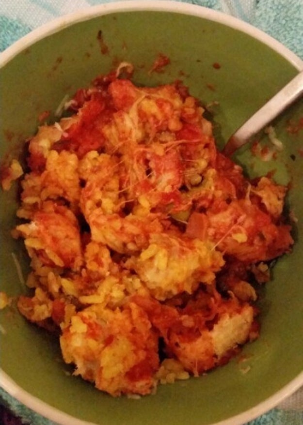 A carb-loaded dish drenched in marinara sauce.