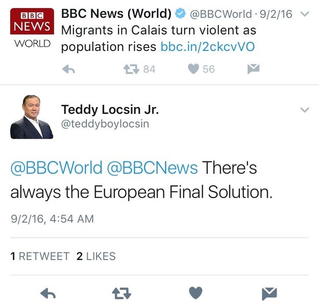 "[My friend] said, boy, they really run me ragged here. You know, they said, 'Hitler's not all wrong.' I died laughing when he said that," Locsin told CNN Philippines.