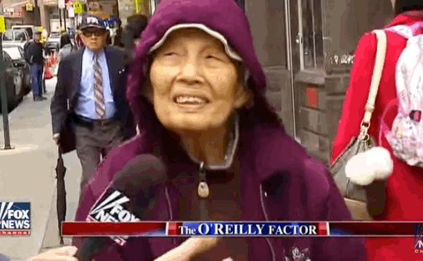 The clip was cut with movie scenes depicting Asian stereotypes, and it made a mockery of elderly Asian-American immigrants who were interviewed but unable to respond because English is not their native language.