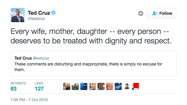 Sen. Ted Cruz, who also challenged Trump for their party's nomination before endorsing him last month, called Trump's comments "disturbing and inappropriate," adding "there is simply no excuse for them."