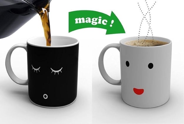 A color-changing mug that transforms from sleepy to awake when you pour in your coffee.