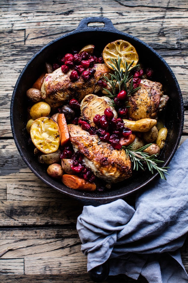 Skillet Cranberry Roasted Chicken and Potatoes