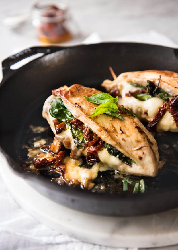 Sun-Dried Tomato, Spinach, Cheese Stuffed Chicken Breasts