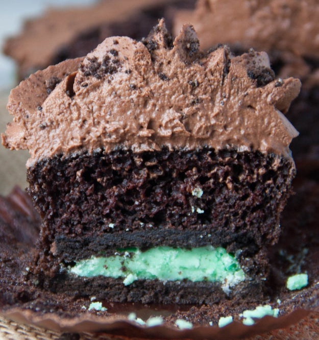 Mint Oreo Stuffed Baileys Chocolate Cupcakes