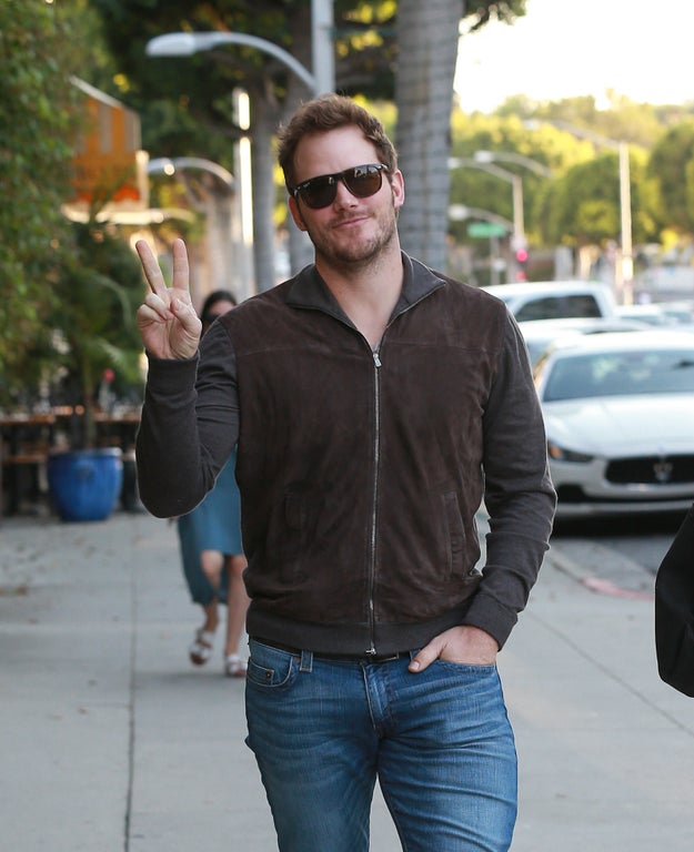 Chris Pratt gave a peace sign.