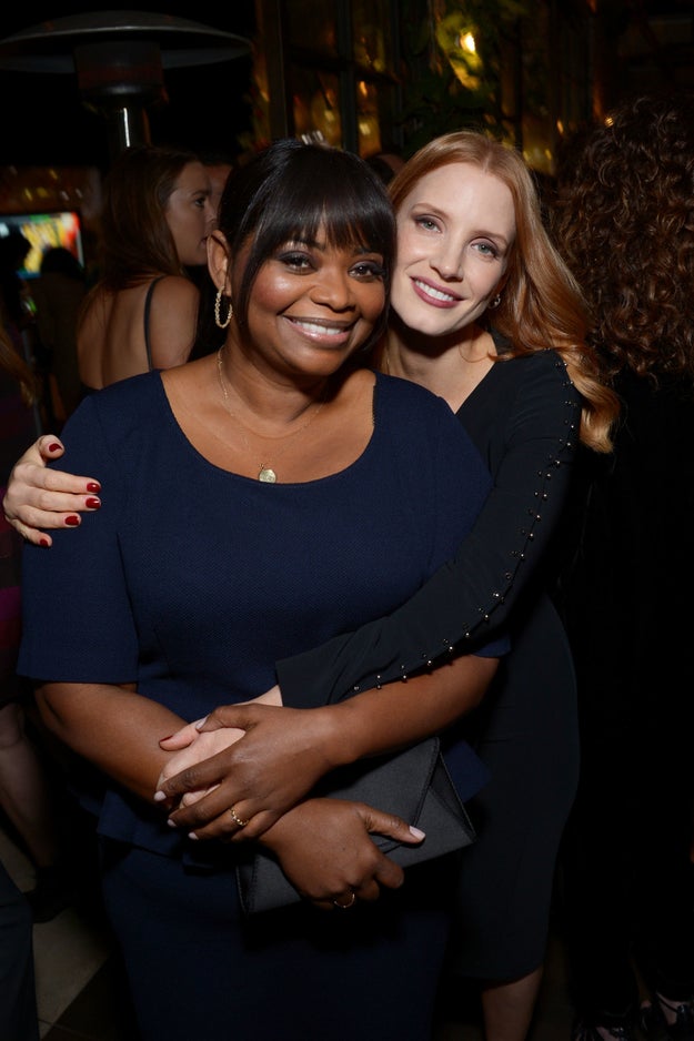 Jessica Chastain hugged Octavia Spencer.