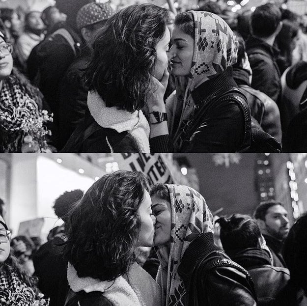 An intimate moment captured by a photographer at an anti-Trump protest in New York City has a lot of people emotional.