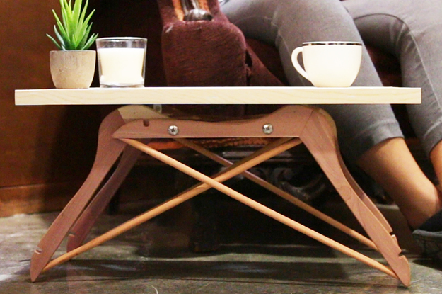 Mini Coffee Table Made Out Of Four Coat Hangers