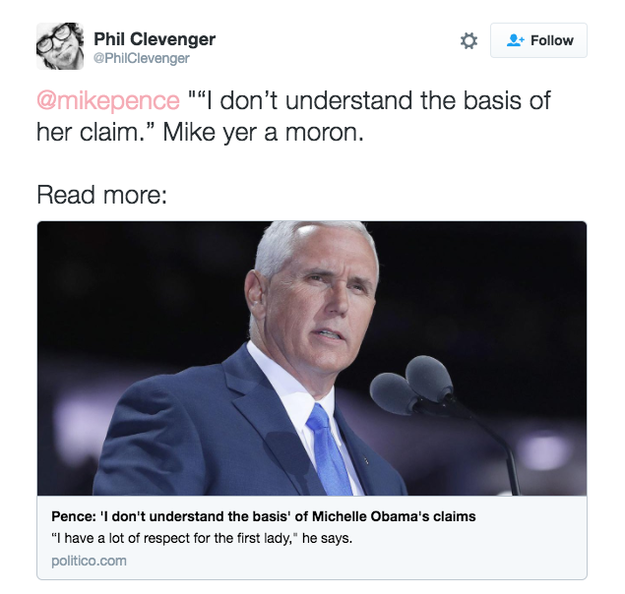 The problem is, a lot of people are assuming @mikepence is the other Mike Pence. So normal guy Mike Pence has spent the last few months dealing with tweets like this.