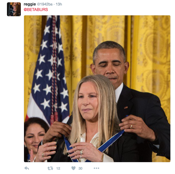 But the picture was actually of Barbra Streisand getting a medal with Kylie's face photoshopped onto her body.