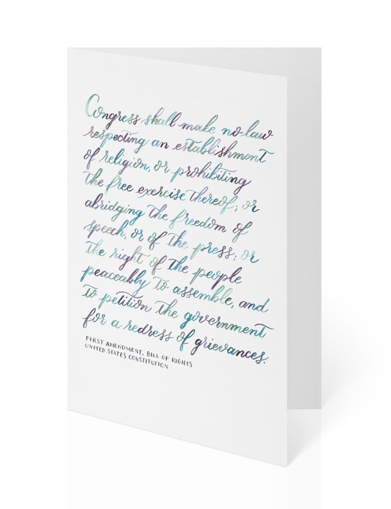 Letter for Good First Amendment Watercolor Card Set, $15