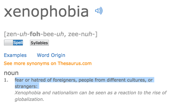 So... the 2016 word of the year according to Dictionary.com? It's xenophobia.