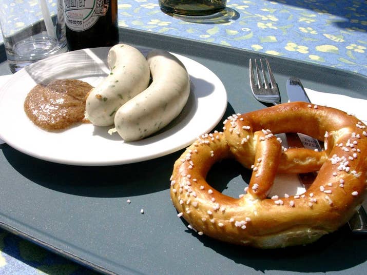 Mostly eaten in Bavaria, this dish is meant to be eaten before midday — so it's basically a savoury breakfast. Bonus: You're totally allowed to have a Weißbier with it.