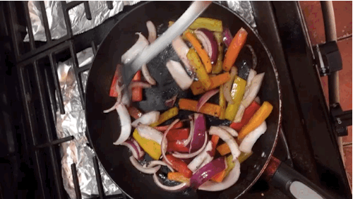 Frying the onion and peppers was so gratifying for me, between the smell, the crackling of the grease, and the color of the peppers. This is very minor, I know, but for some reason It made me feel like a real chef more than anything else I did throughout the week.