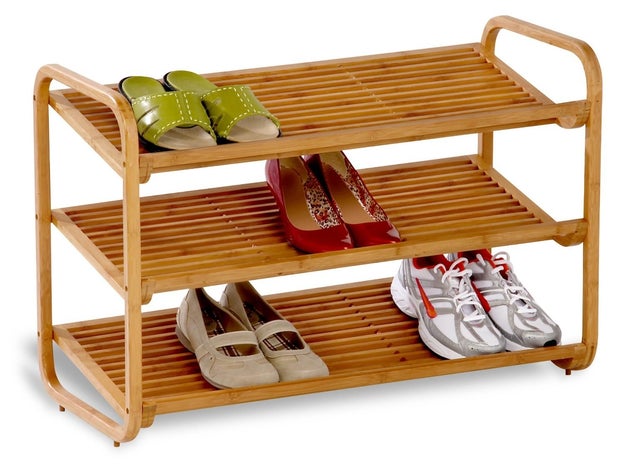 Declutter your entry with a bamboo shoe shelf that's naturally water-resistant and pretty.