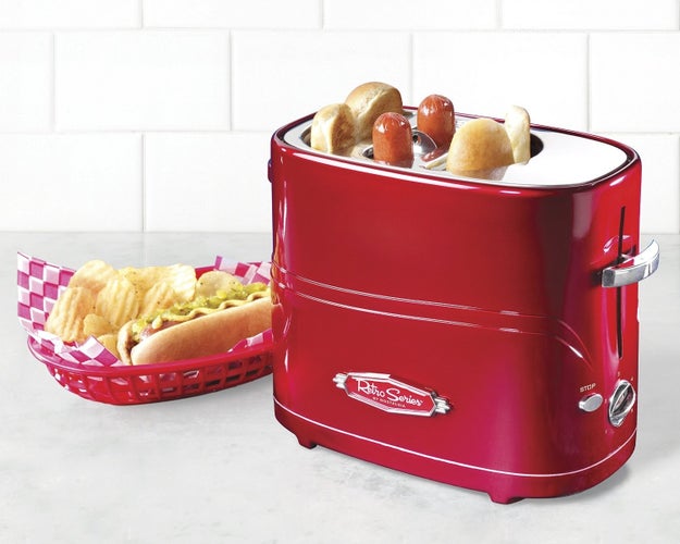 Give your loved ones a retro-style hot dog toaster that's a one-stop shop for wiener cookin' and bun toastin'.