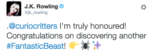 The spider even made its way to Queen J.K. Rowling, who seemed mighty pleased with the little buggo.