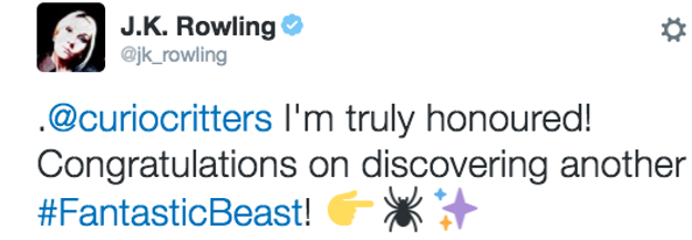 The spider even made its way to Queen J.K. Rowling, who seemed mighty pleased with the little buggo.