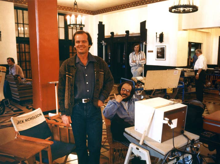 Actor Jack Nicholson and director Stanley Kubrick on the set of The Shining, based on the novel by Stephen King.