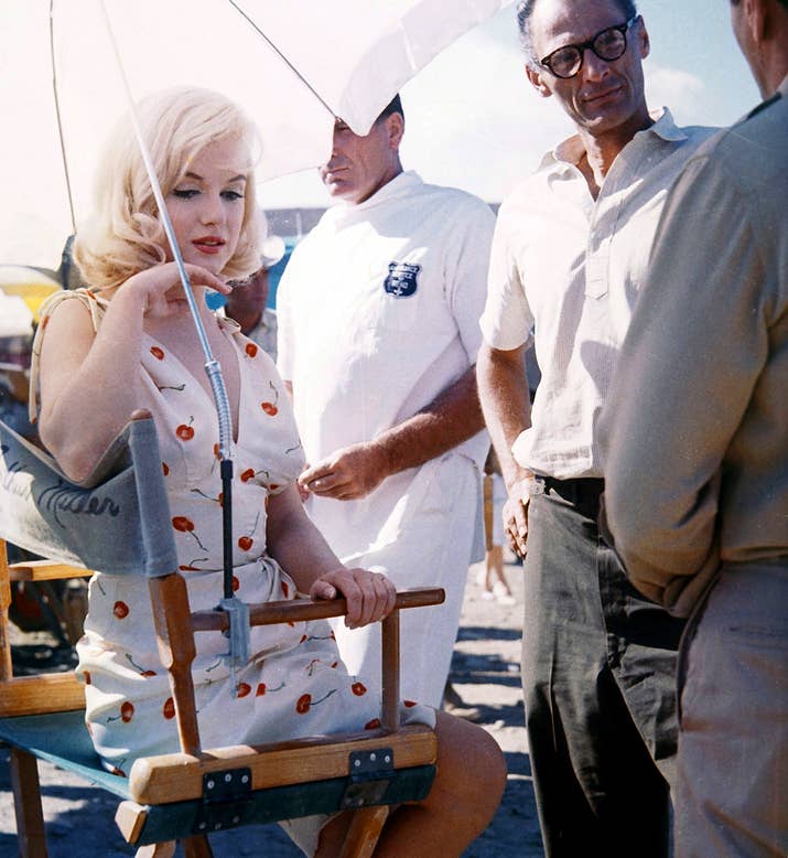 Marilyn Monroe and screenwriter Arthur Miller on set of The Misfits.