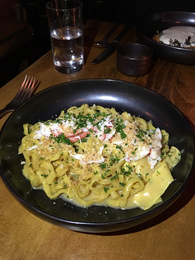 Creamy Noodles Topped with Snow Crab