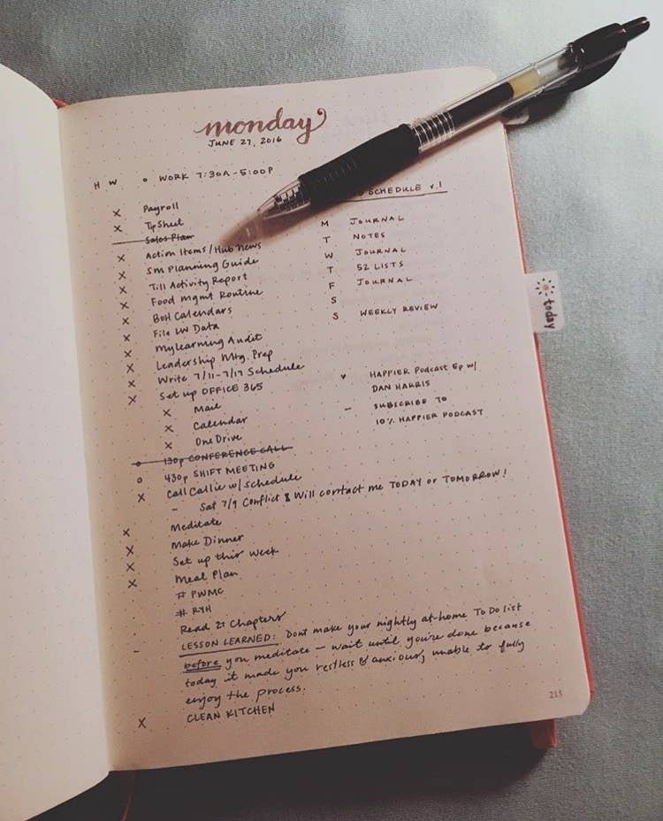 Minimalist Bullet Journal task list on a Monday. A really very busy day!