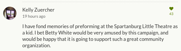 In the case that White "doesn't want a strange Greek standing [guard] outside her door," Hrysiko has promised to donate all funds raised to the Spartanburg Little Theatre.