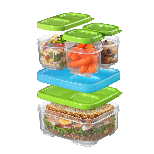 A modular lunch container kit that snaps together.