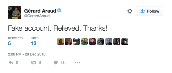 The accounts managed to fool some influential people on Twitter. Gérard Araud, the French ambassador to the US, fell for the hoax and later corrected himself.