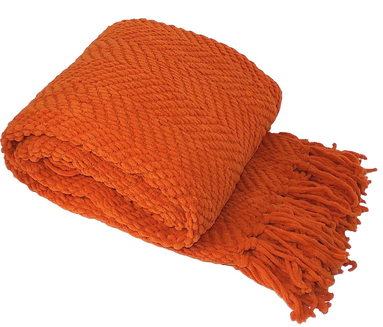 orange blanket with nubby pattern on it