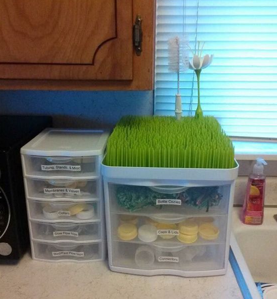 Keep baby bottle supplies organized with plastic storage containers.