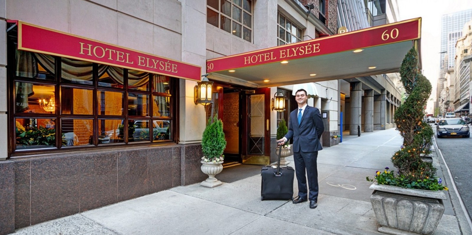 Located in NYC's Midtown East neighborhood, the Hotel Elysée is a beautiful, European-style hotel built in the 1920's. The hotel, named after one of the finest French restaurants of that era, has been home to movie stars, artists, writers, and intellectuals through its existence. Luxurious yet intimate, the Hotel Elysée is an oasis of luxury, elegance and calm in bustling Midtown Manhattan.