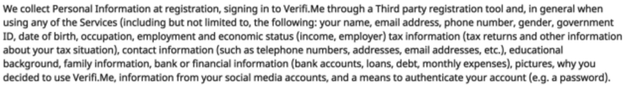 Here's everything that Verifi.Me collects about a user when they use the service, according to the company's privacy policy.