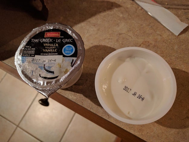 Yogurt with the date printed on it: