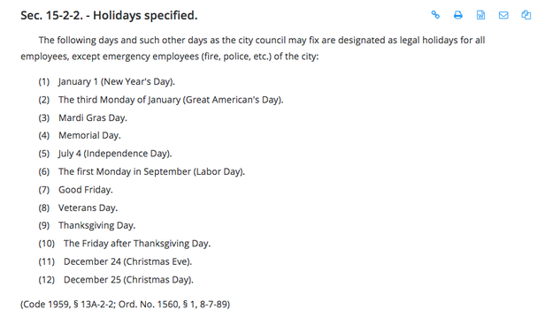 The city lists Great Americans Day on in its ordinances, but not MLK Day. Biloxi officials voted to observe it as a holiday on Dec. 31, 1985.